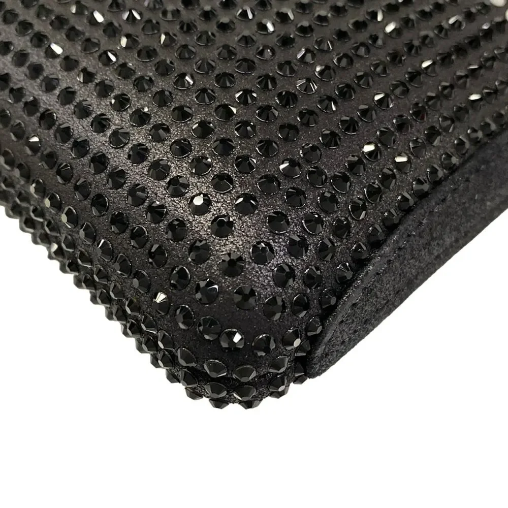 Chanel Shoulder Bag Black White Leather Rhinestones